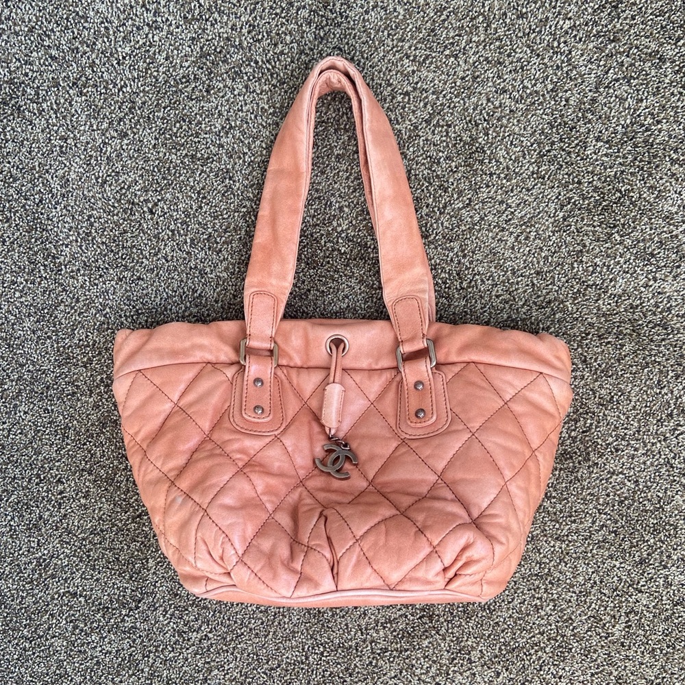 CHANEL Quilted Cloudy Bundle East West Lambskin Tote Style Handbag